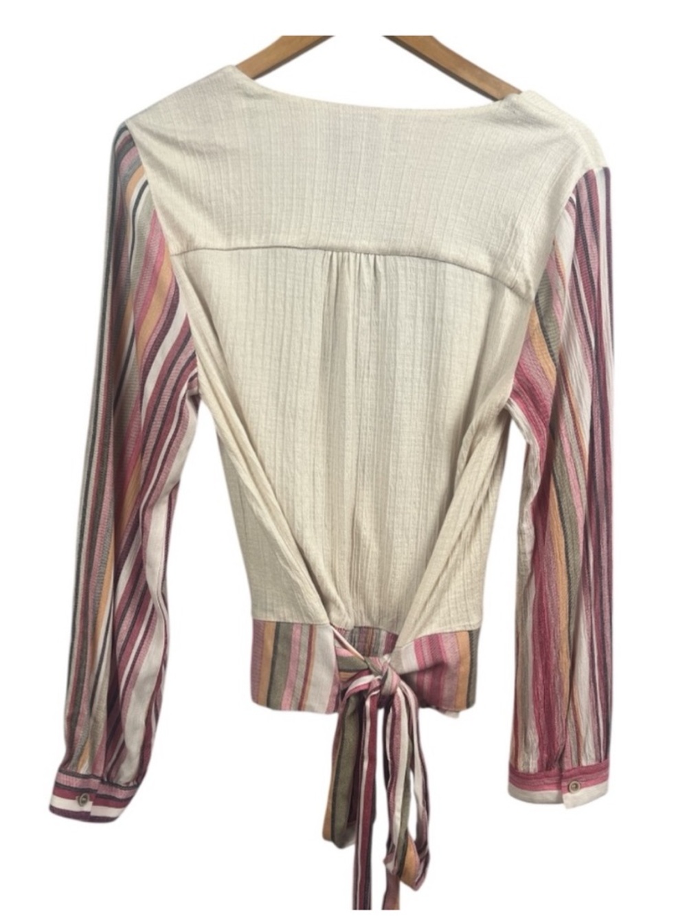 MYSTREE Boho Wrap Tie Front Blouse Gauze Peasant Top Cottagecore Large NWT - Picture 3 of 8